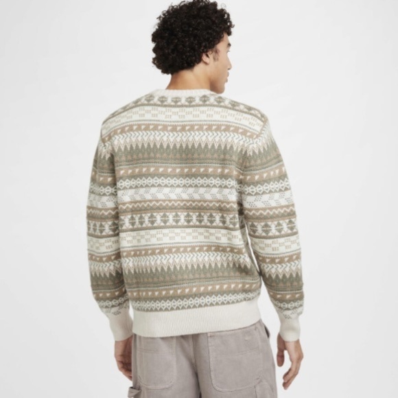 Nike Life Fair Isle Cable Knit Crewneck Sweater Orewood Brown FZ0125-105 Sz XL - Picture 3 of 16